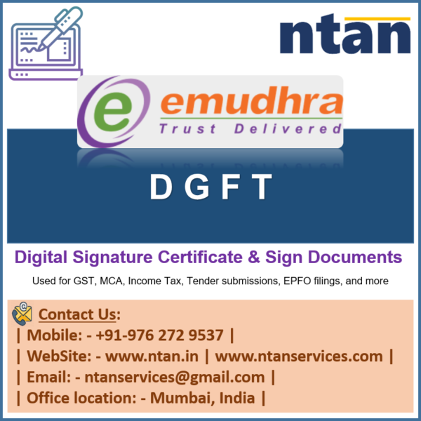 eMudhra Foreign - Digital Signature Certificate DGFT (Organization) Without Token